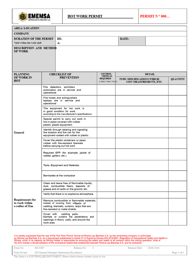 Hot Work Permit Guidelines and Checklist | PDF | Fires | Safety