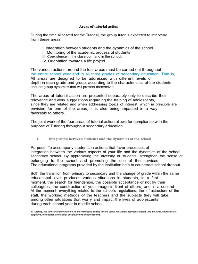 Action Tutorial Areas | PDF | Adolescence | Learning