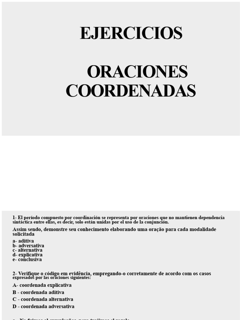 Ejercicios de Oraciones Coordinadas | PDF