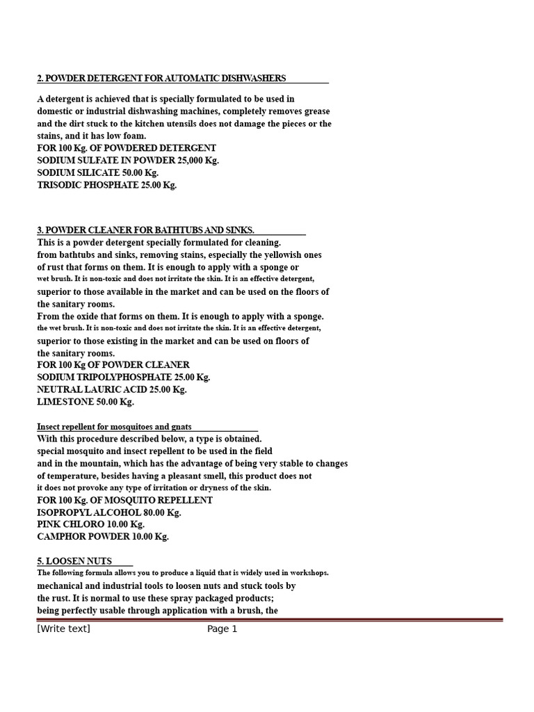 Formulas for Cleaning Products | PDF | Perfume | Shampoo