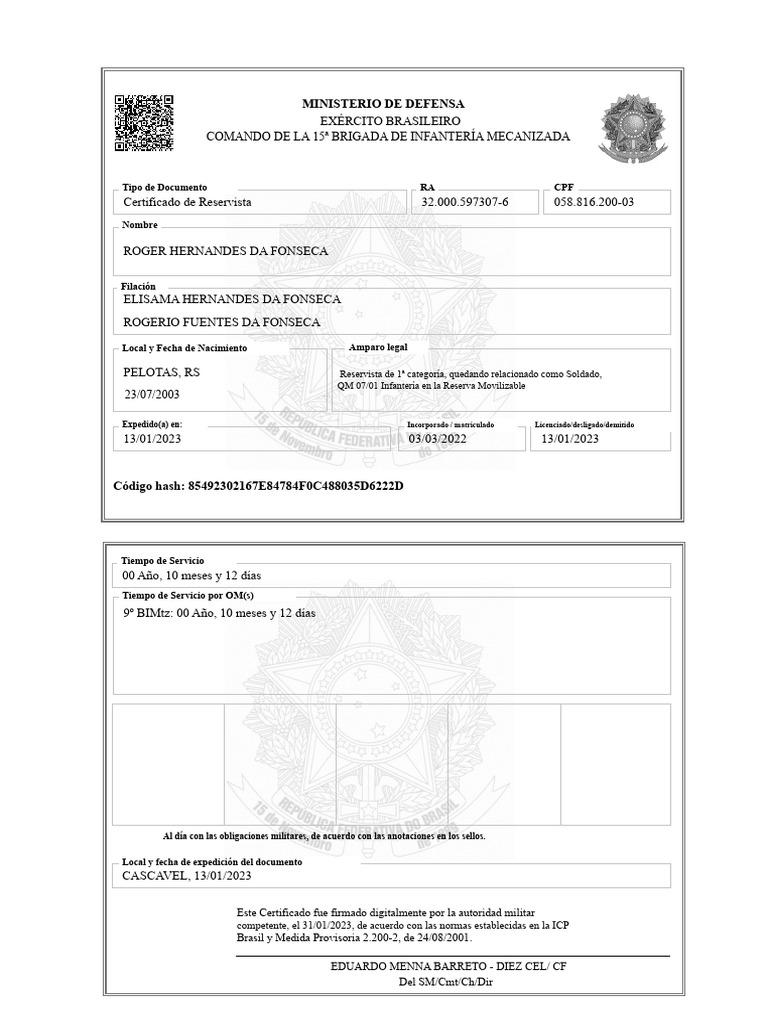 Certificado de Reservista PDF | PDF