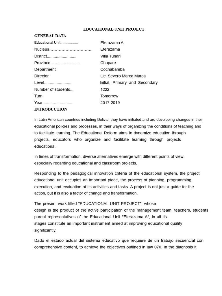 Educational Unit Project Overview | PDF | Teachers | Pedagogy