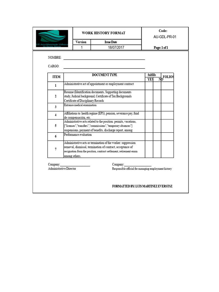 Work History Format | PDF