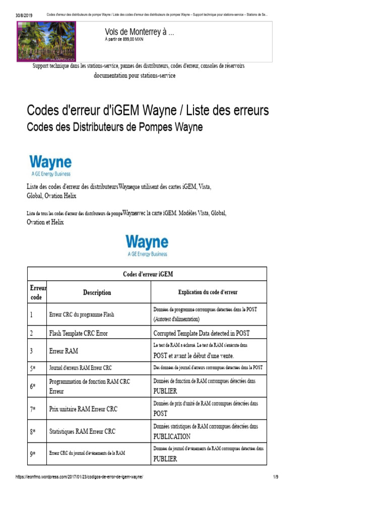 Codes d'erreur des pompes Wayne iGEM | PDF | Calibrage | Mémoire vive