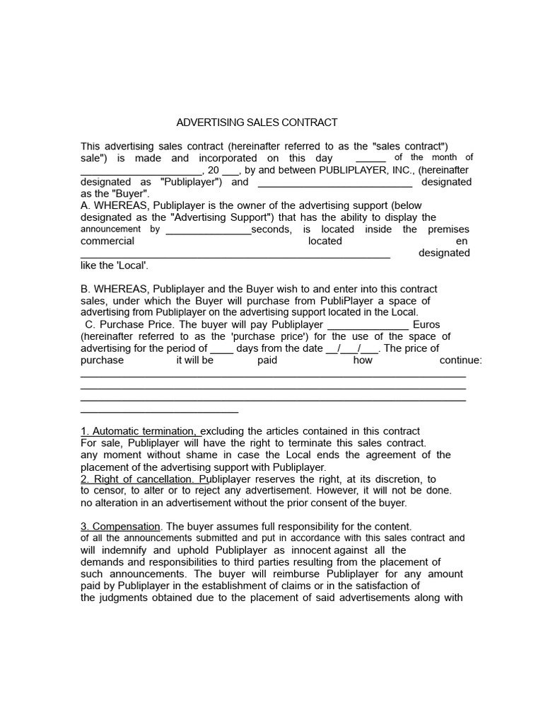 Advertising Sales Contract Template | PDF | Advertising | Indemnity