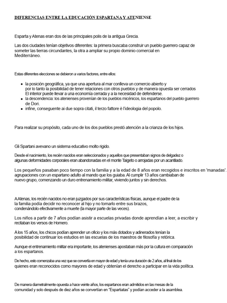 Educación en Esparta vs. Atenas | PDF | Esparta | Antigua Grecia