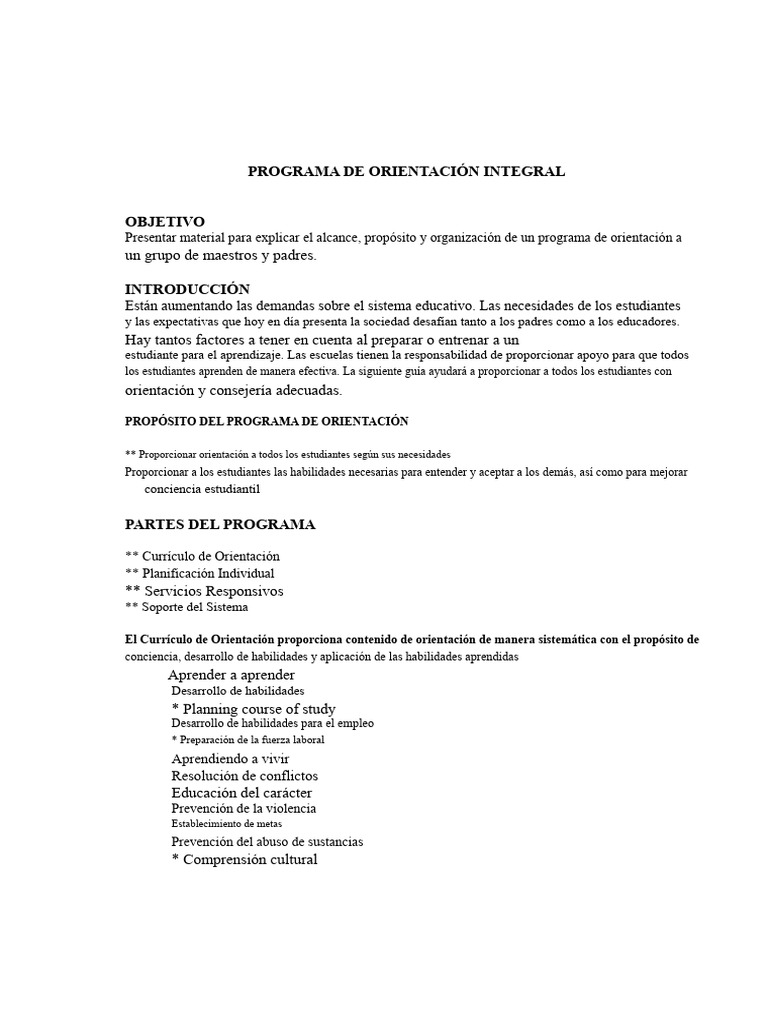 Programa Integral de Orientación Escolar | PDF | Plan de estudios ...