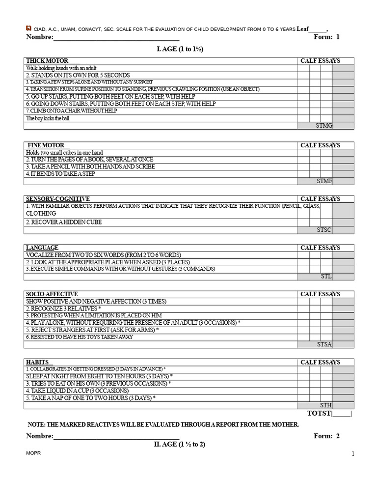 Child Development Evaluation Scale 0-6 Years | PDF | Child Development ...