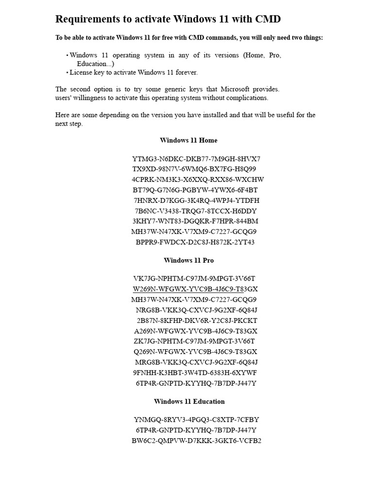 Requirements To Activate Windows 11 With CMD | PDF | Ibm Pc Compatibles ...