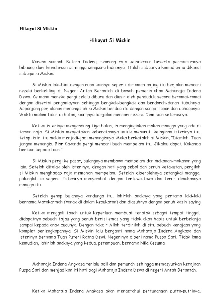 Unsur Intrinsik Hikayat Si Miskin Docx