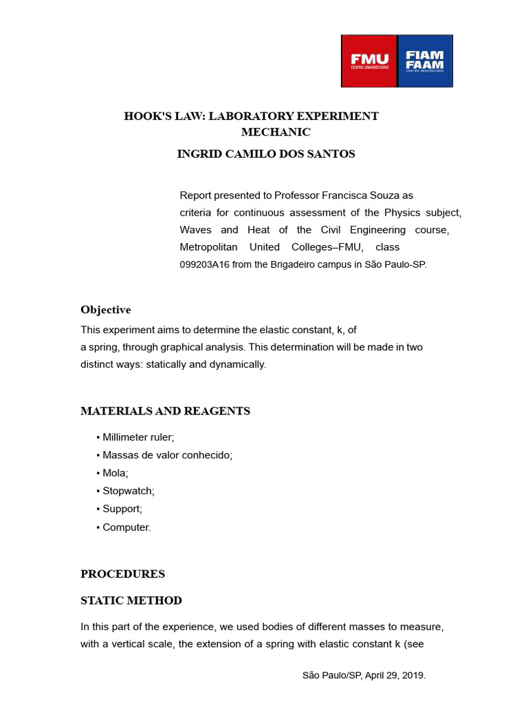 Hooke's Law: Spring Constant Experiment | PDF | Elasticity (Physics ...
