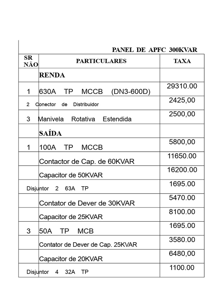 250 Kvar Apfc | PDF | Components | Power (Physics)