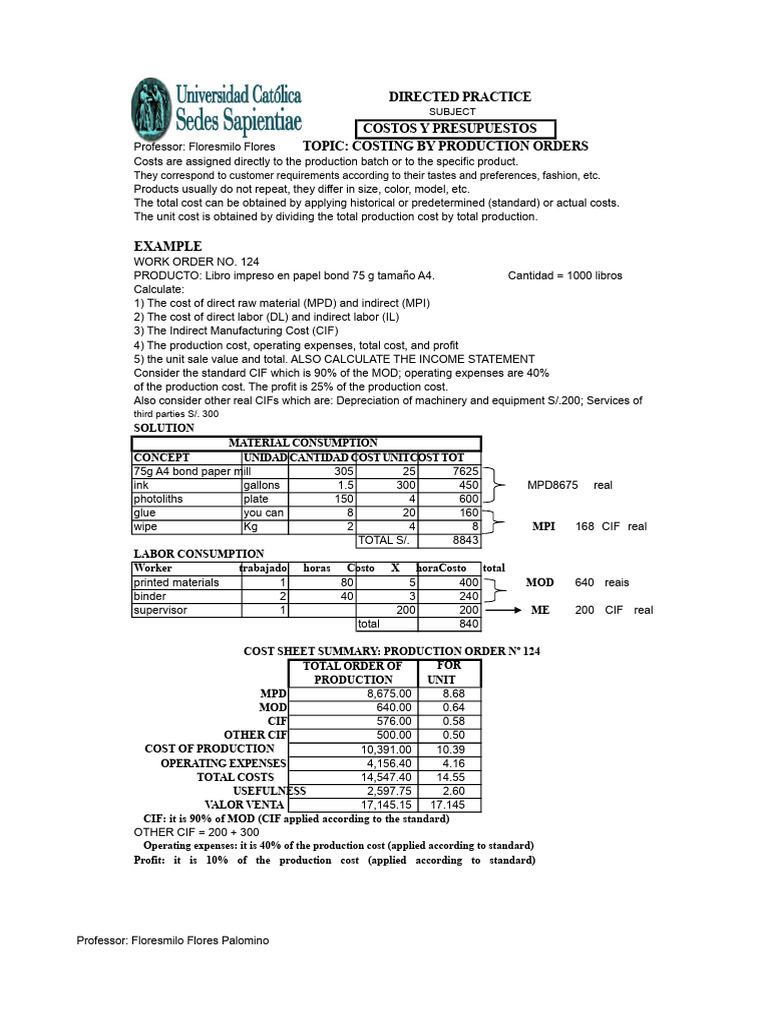 Costing by Production Orders Guide | PDF | Cost Of Goods Sold | Expense
