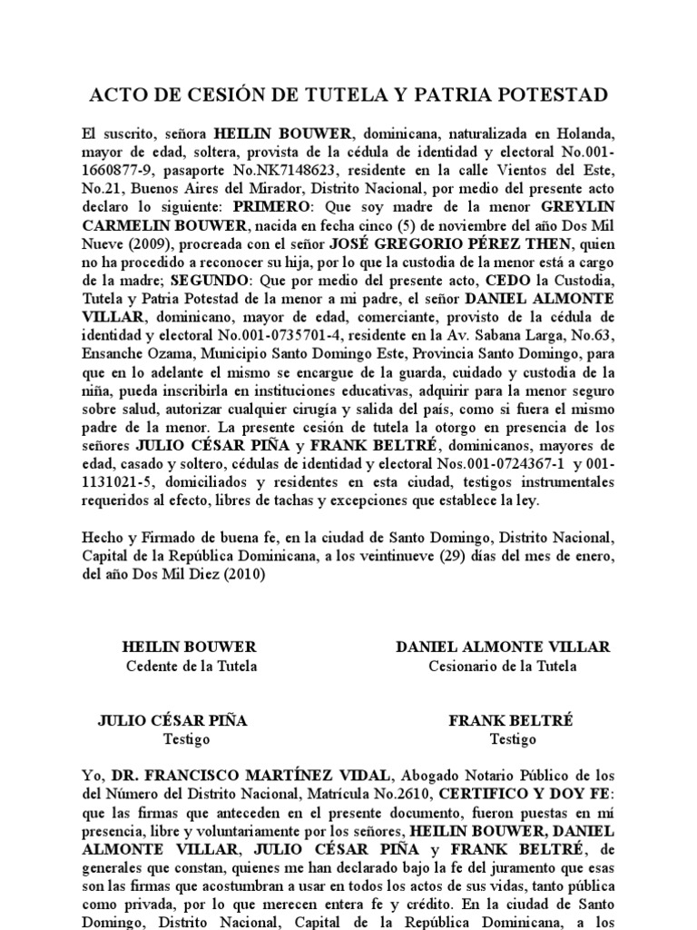 ACTO DE CESIÓN DE TUTELA Y PATRIA POTESTAD serafin