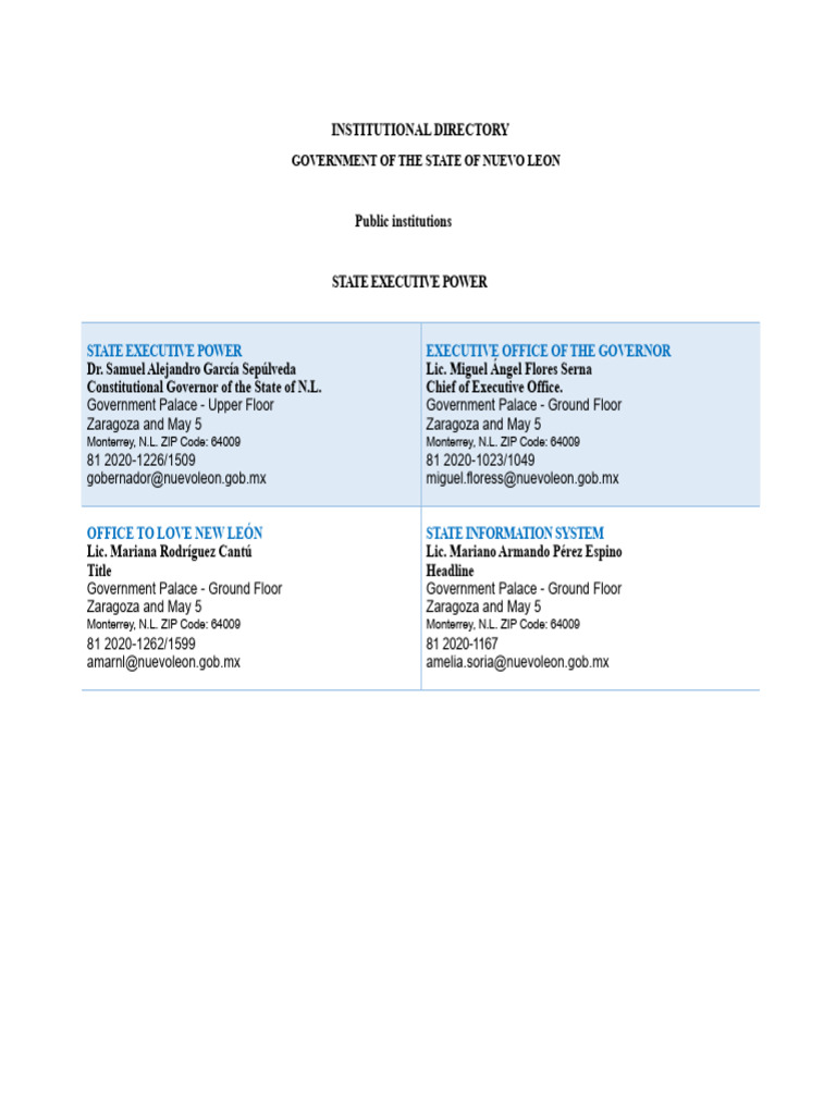 Nuevo León Government Institutional Directory | PDF | Mexico