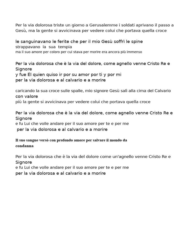 Testo Di Per La Via Dolorosa | PDF