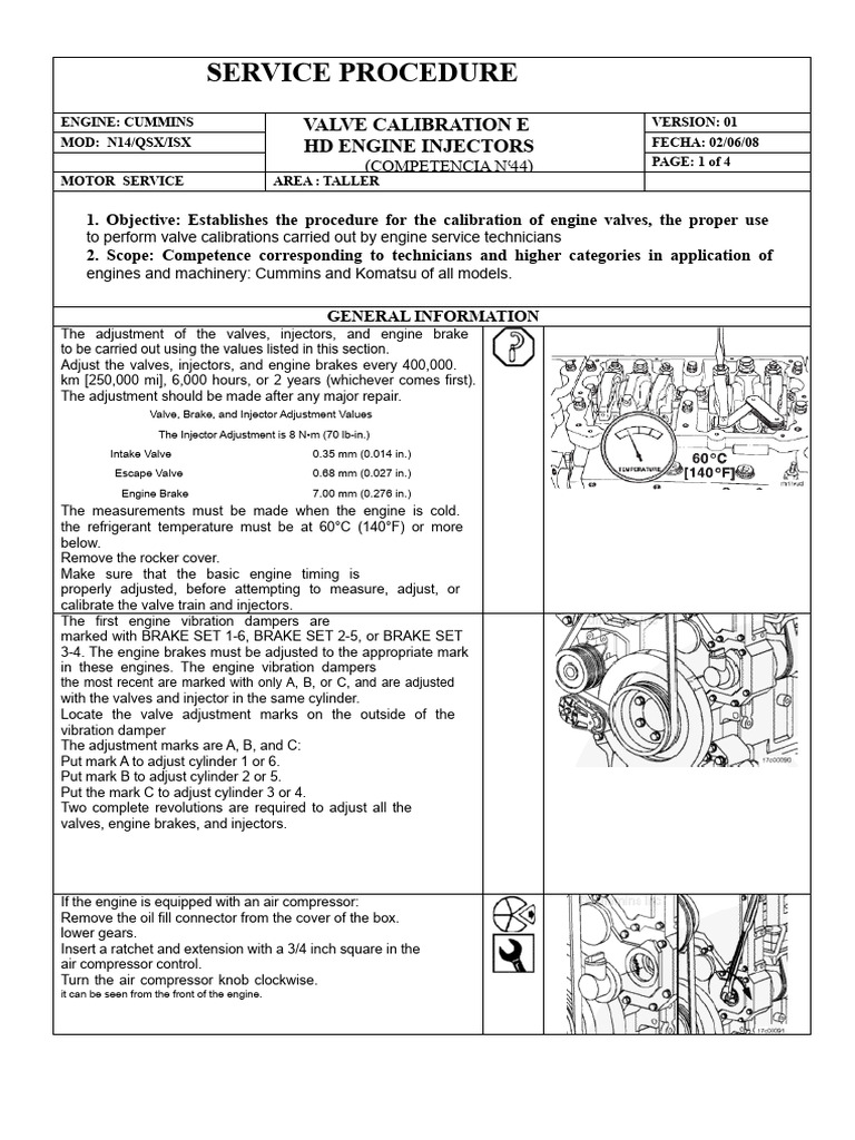 Cummins N14/QSX/ISX Valve Calibration Guide | PDF | Engines | Fuel ...