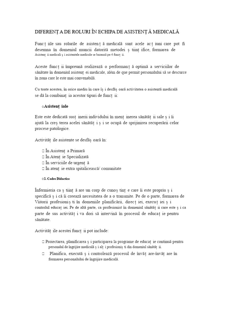 Diferența Între Roluri În Echipa de Asistență Medicală | PDF