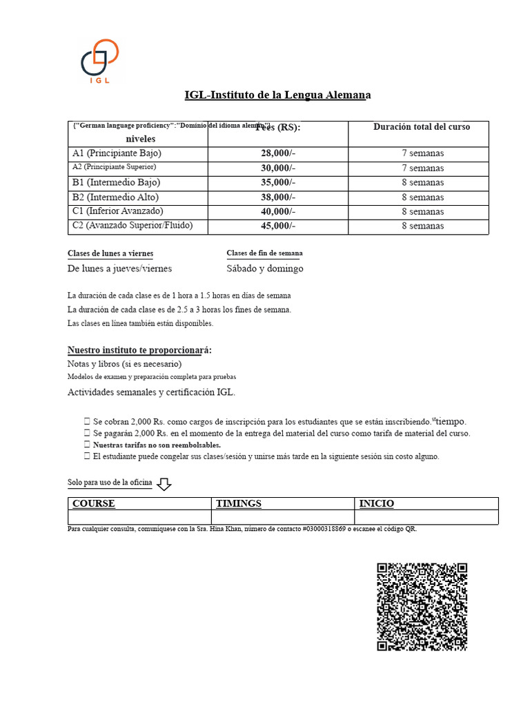 Cursos de alemán en IGL: tarifas y detalles | PDF