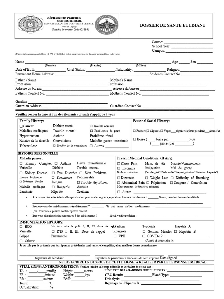 Dossier de santé étudiant Philippines | PDF | Maladies et troubles ...