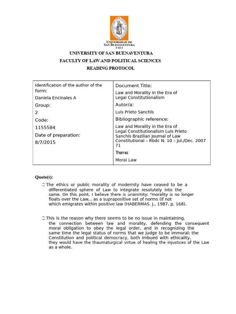 Reading Protocol Model | PDF | Morality | Jurisprudence