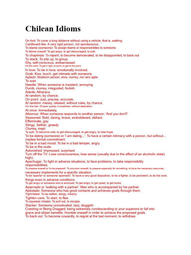 Common Chilean Idioms Explained | PDF