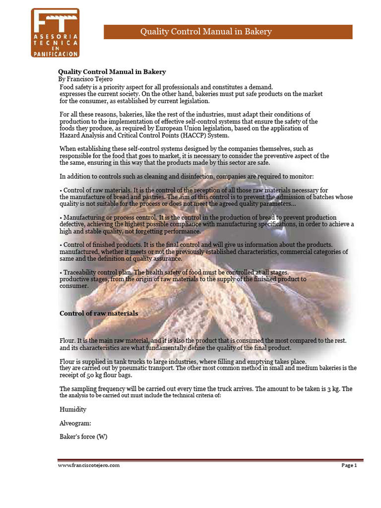 Bakery Quality Control Manual Guide | PDF | Breads | Humidity
