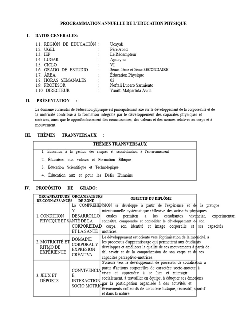 Programmation Éducation Physique 2023 | PDF | Apprentissage | Concept ...