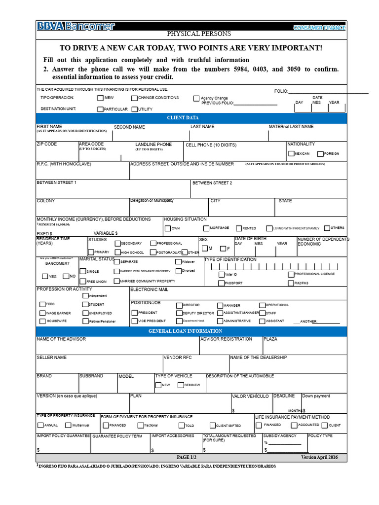 Credit Application for Car Financing | PDF | Identity Document | Insurance