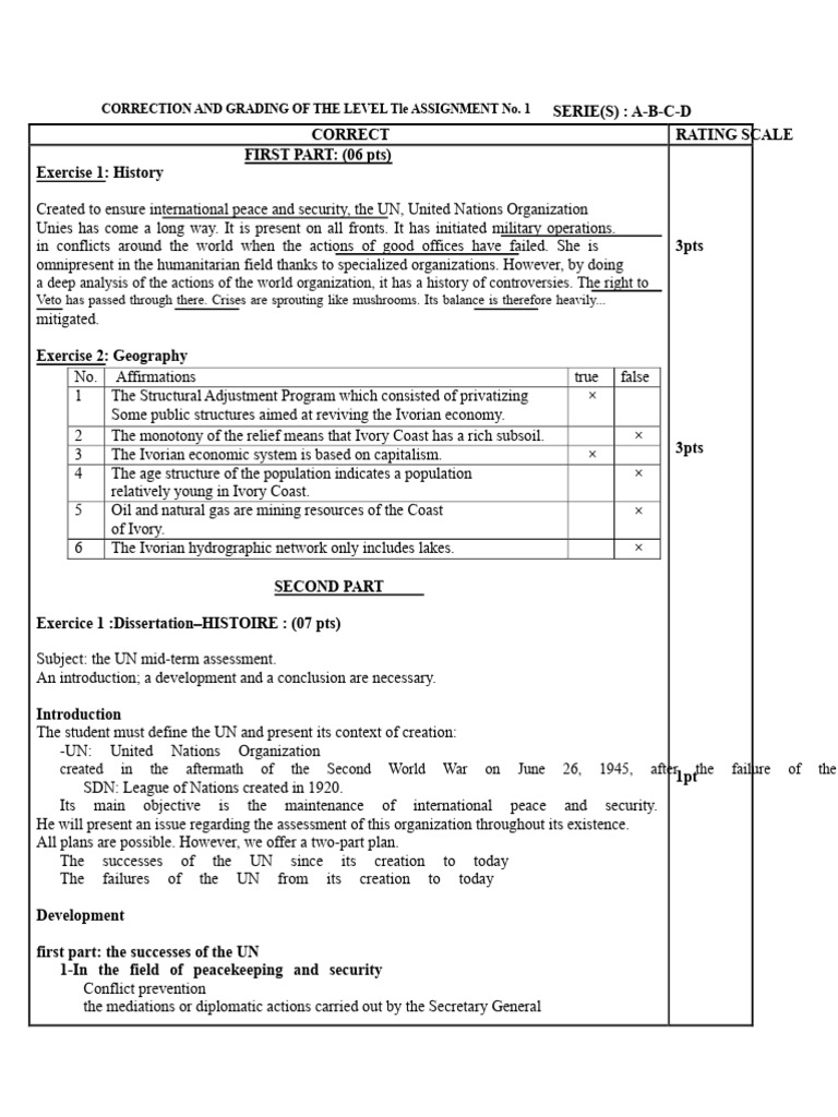 Corrected and Grading Scale Assignment History-Geography Senior Year No ...