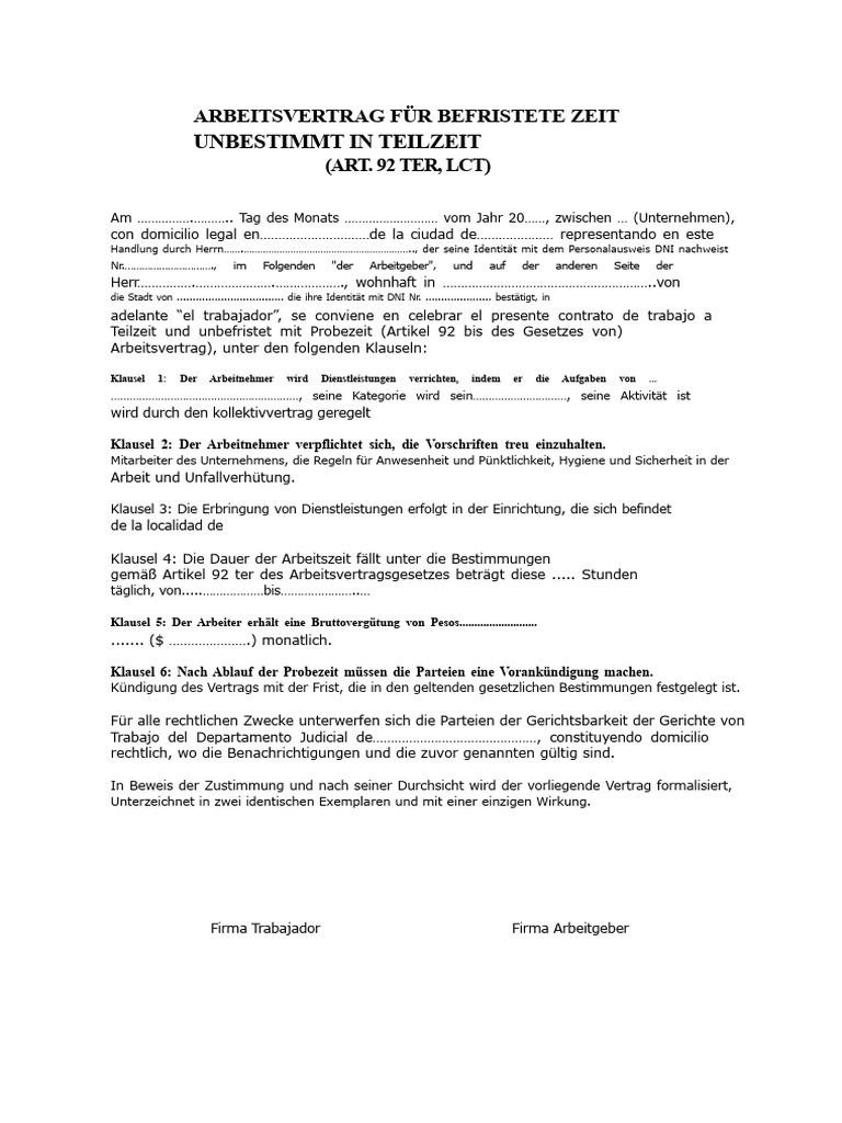 Arbeitsvertrag | PDF