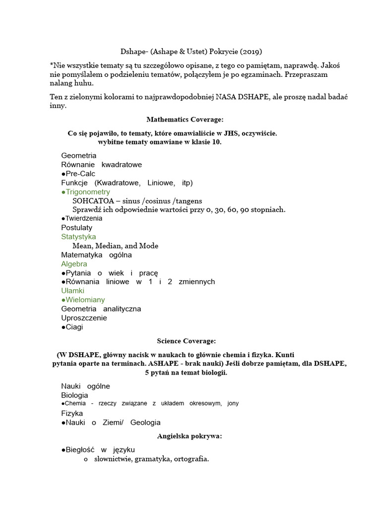 Dshape Ashape Ustet Coverage - Docx 1 | PDF