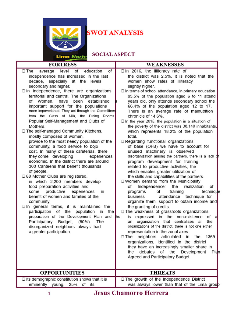 SWOT Analysis of Independence District | PDF | Lima | Infrastructure