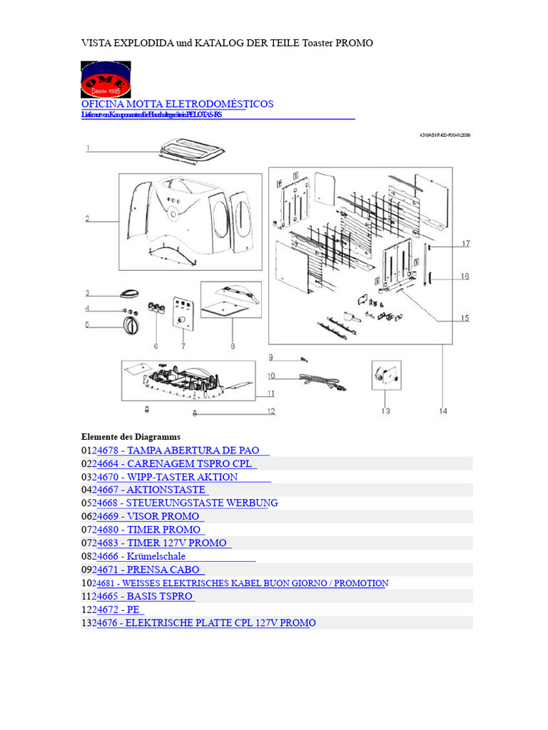 Explosionszeichnung Und Teilekatalog Toaster Promo | PDF