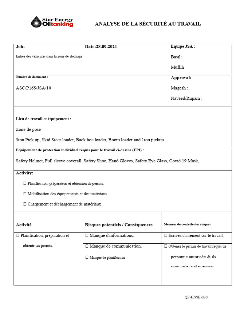 Analyse de la sécurité au travail 2021 | PDF | Véhicules | Transport