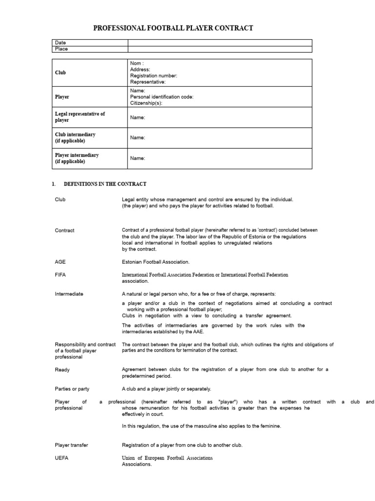 Professional Football Player Contract Template | PDF | Salary ...