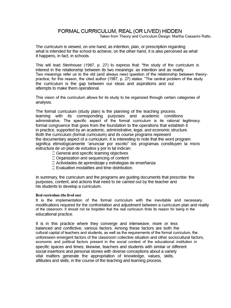 Understanding Formal, Real, and Hidden Curriculum | PDF | Curriculum ...
