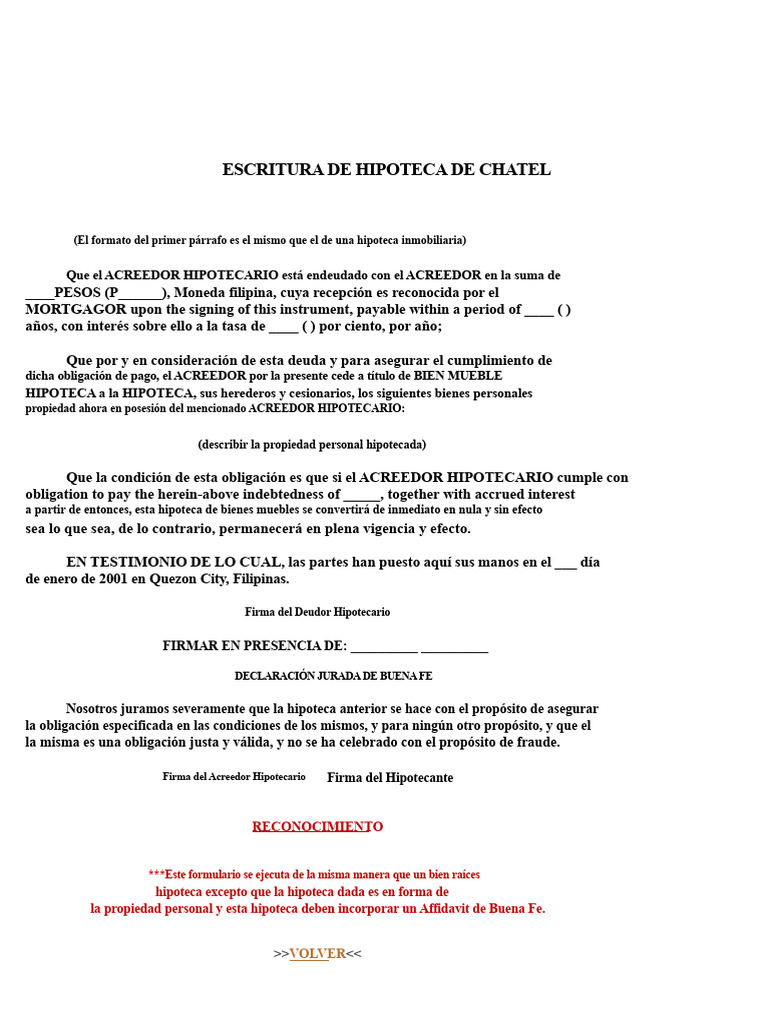 Escritura De Hipoteca De Bienes Muebles PDF Ley De Hipotecas 