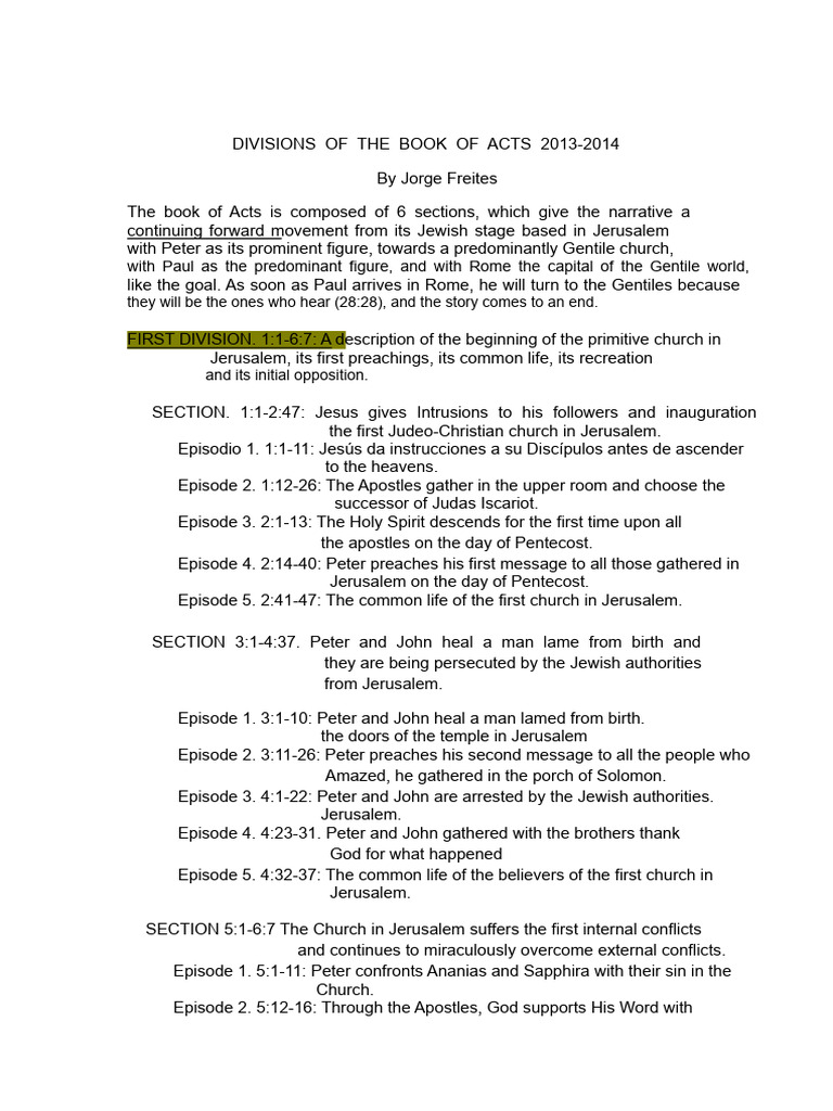 Divisions of the Book of Acts Explained | PDF | Paul The Apostle | Acts ...