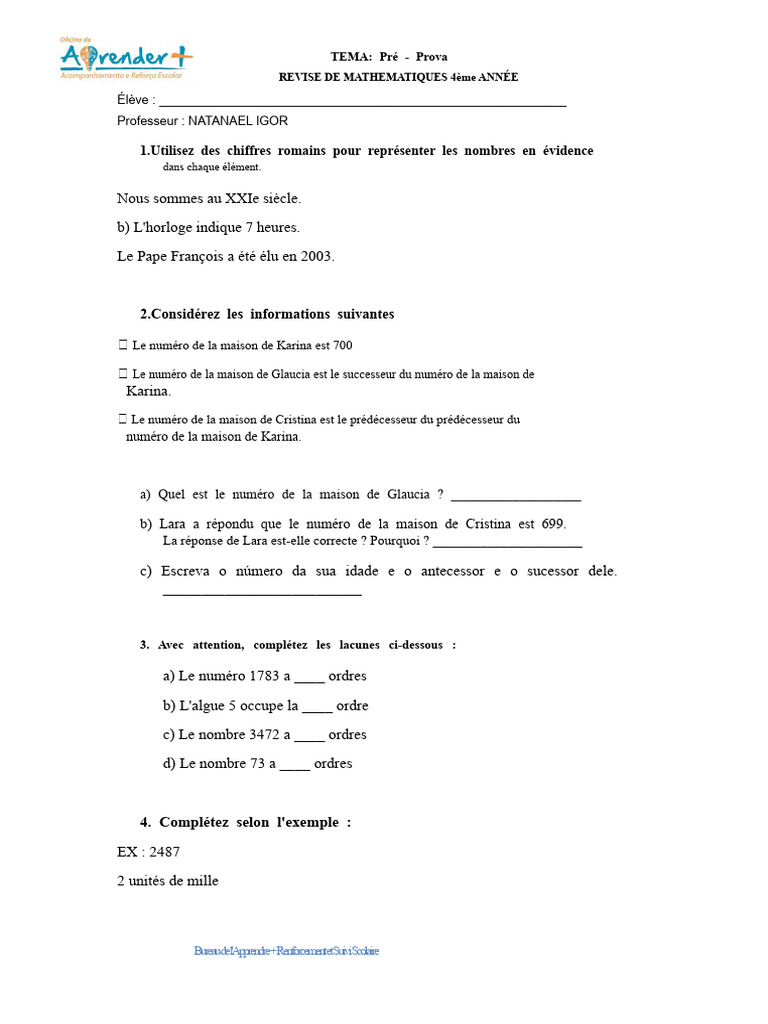 Révision Mathématiques 4ème Année | PDF | Nombre | Communication écrite