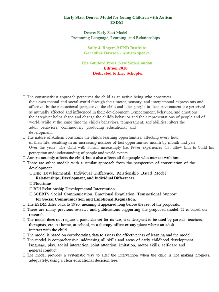 Denver Model Summary (Autism) | PDF | Autism | Reinforcement