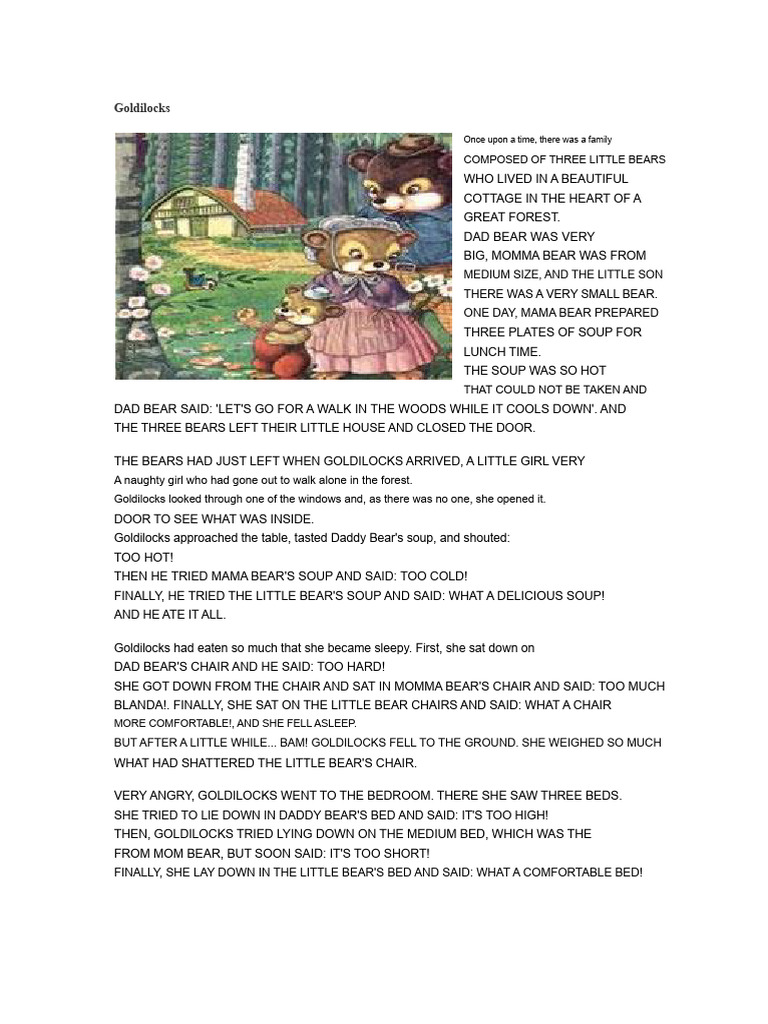 Goldilocks Story | PDF | Goldilocks And The Three Bears