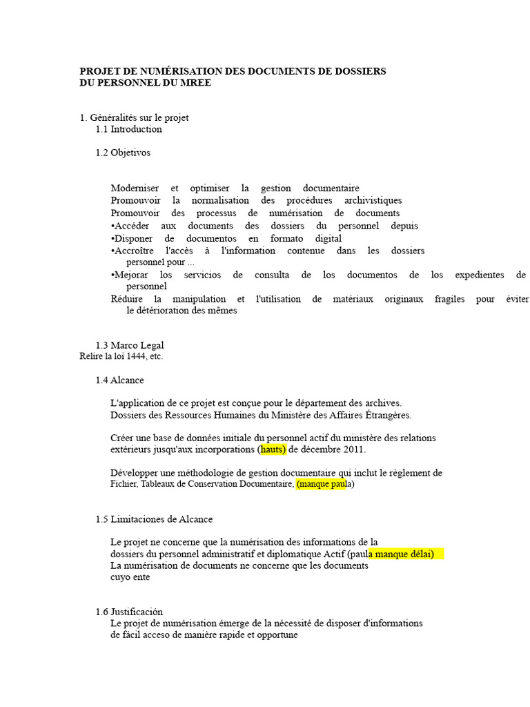 Projet de Numérisation des Dossiers RH | PDF | La gestion des dossiers ...