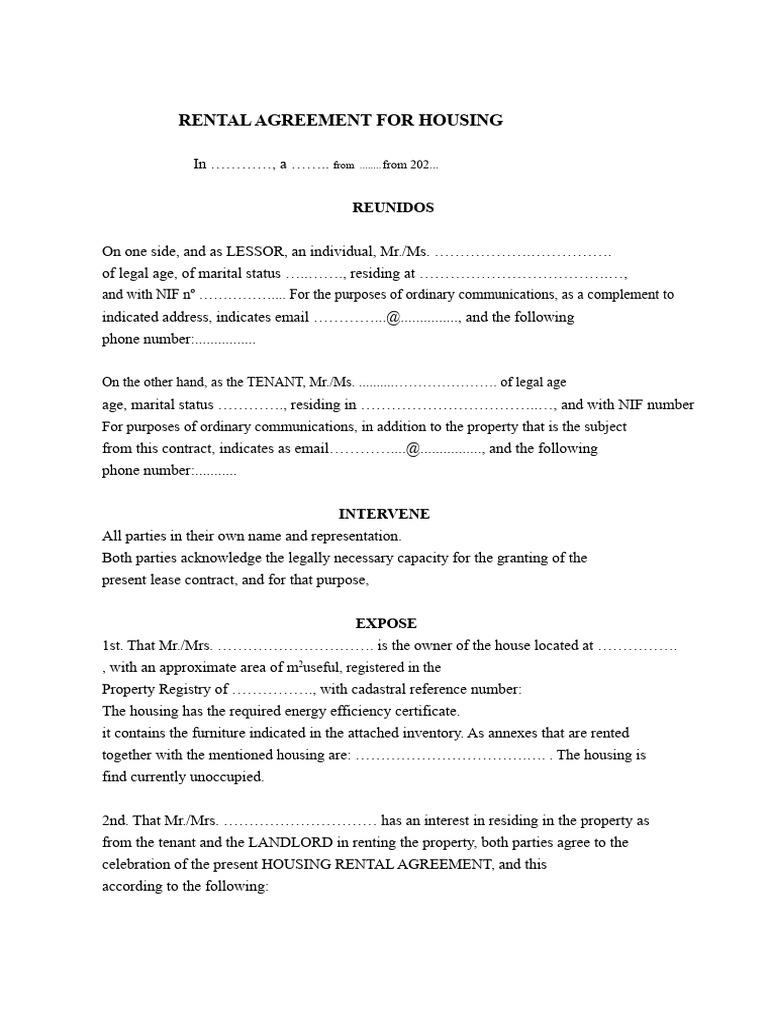 Housing Rental Contract | PDF | Lease | Leasehold Estate