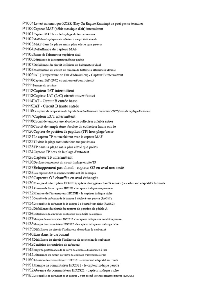 Codes d'erreur moteur et diagnostics PDF Allumage Interrupteur — free download