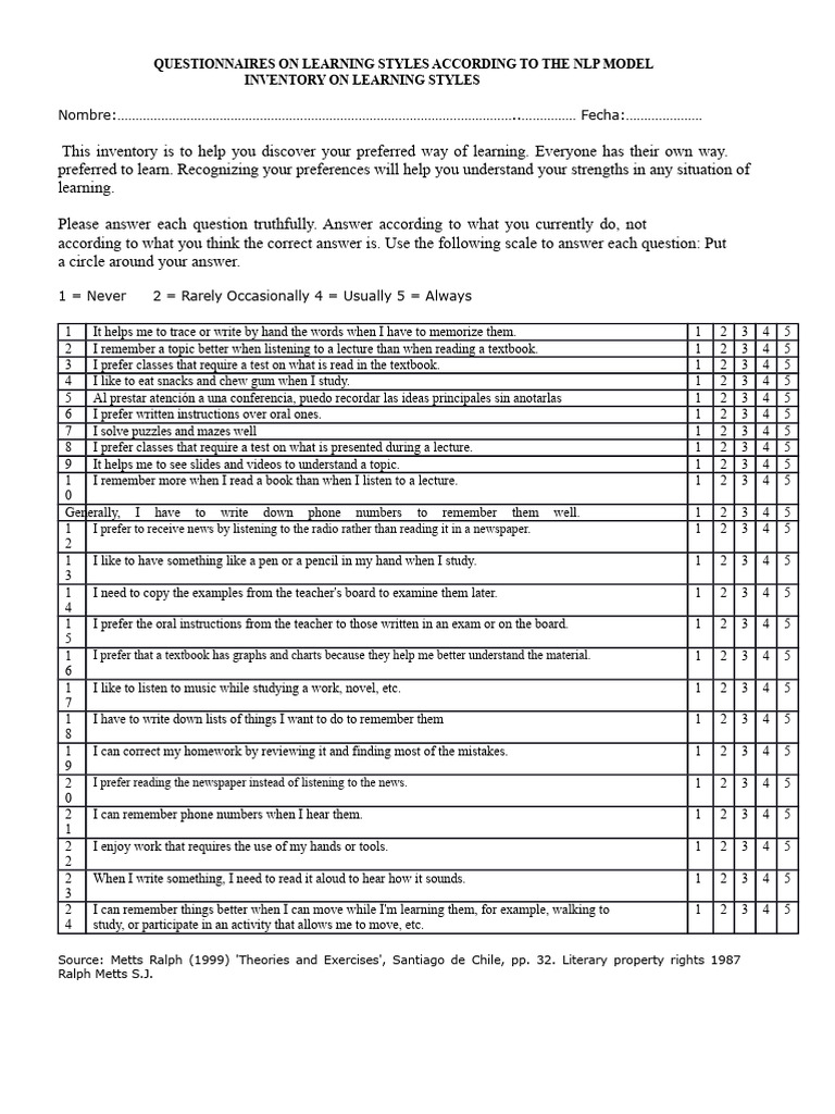 Learning Styles Questionnaire Inventory | PDF | Learning Styles | Learning