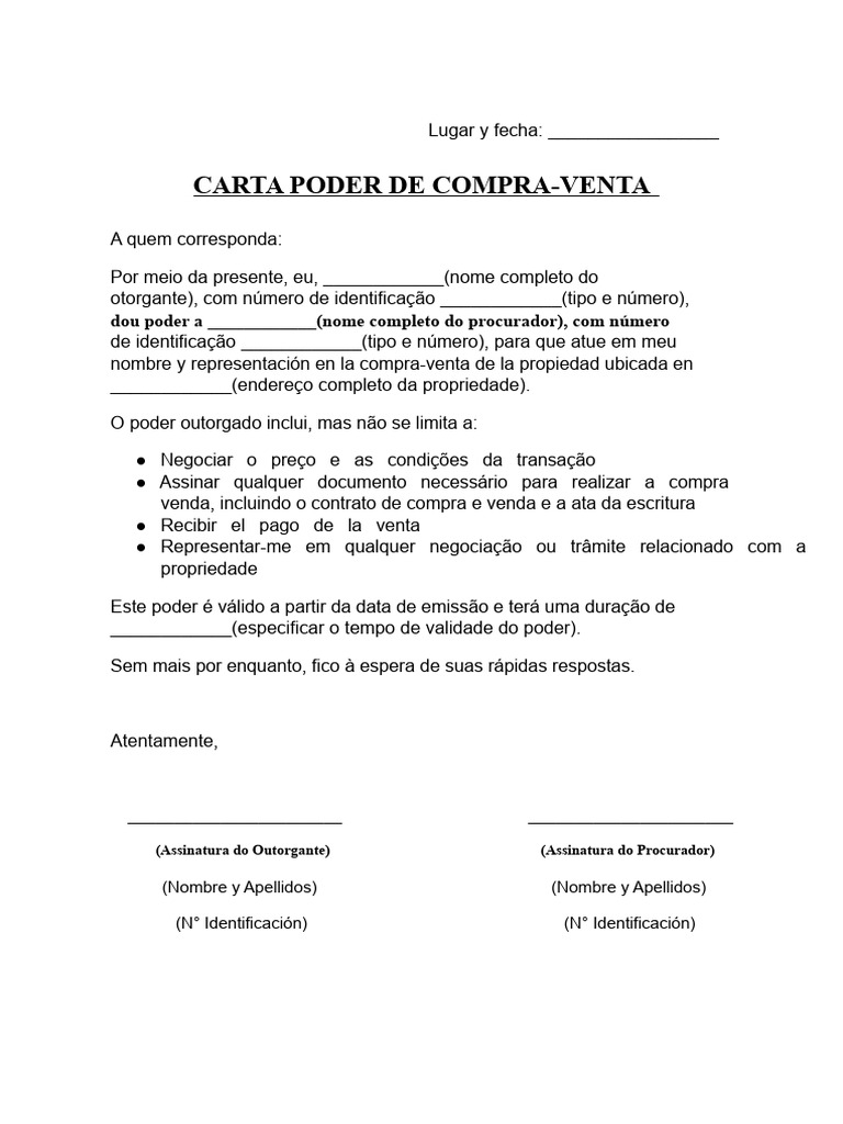 Modelo de Carta Poder para Compra-Venda | PDF
