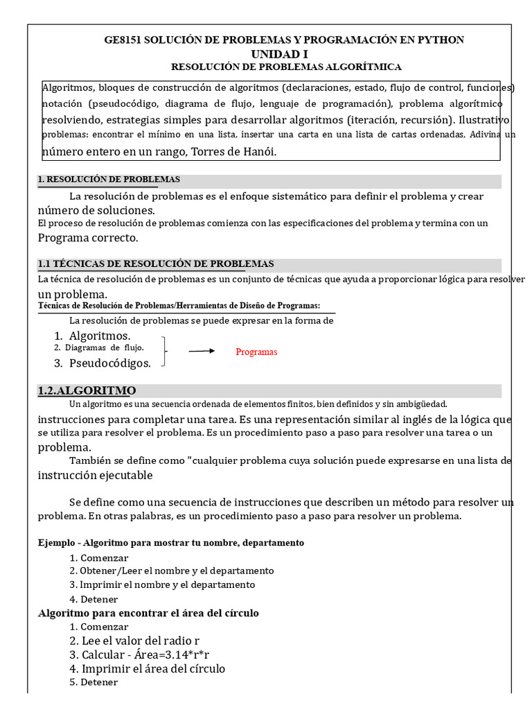 Resolución de Problemas y Algoritmos en Python | PDF | Algoritmos ...