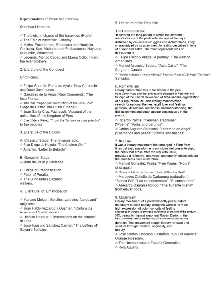 Representatives of Peruvian Literature | PDF | Peru