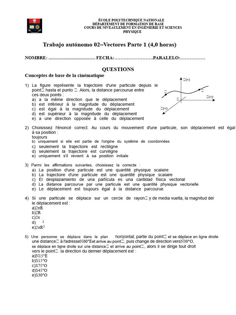 Questions sur les vecteurs en physique | PDF | Cinématique | Géométrie